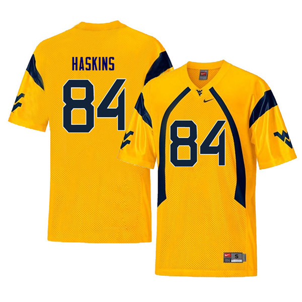 NCAA Men's Jovani Haskins West Virginia Mountaineers Yellow #84 Nike Stitched Football College Throwback Authentic Jersey NW23F34YT